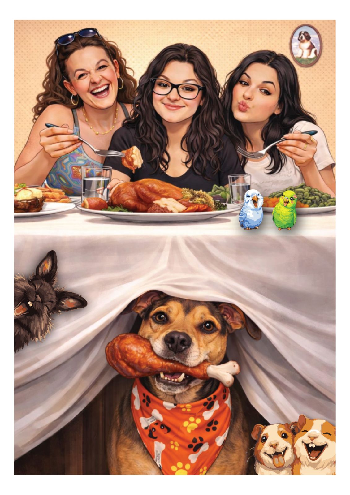 Family dinner caricature